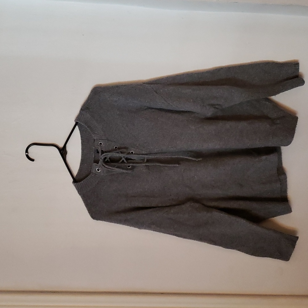 who what wear | Heather Grey Cozy Lace-up Sweater | Women's Medium